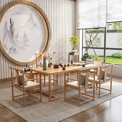 新中式茶桌椅組合簡約實木會客桌辦公室泡茶桌家用客廳茶幾臺超夯 正品 活動