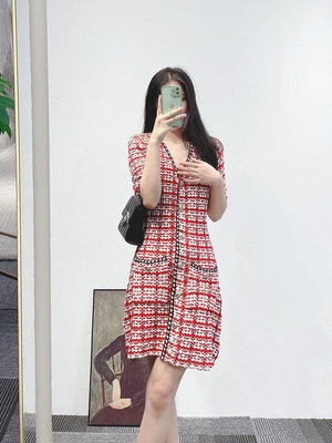 新款熱銷 MAJE KURO2023夏季新款法式 復古紅色收腰顯瘦針織連衣裙女 明星大牌同款