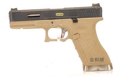 JHS（（金和勝 生存遊戲專賣））烙印戰鬥版 沙色握把 WET 黑滑套銀槍管 G17 瓦斯手槍 4690