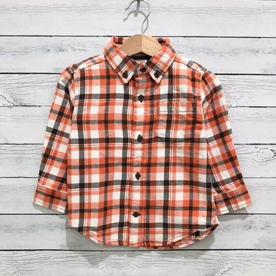 Maple麋鹿小舖 美國購買童裝品牌 GYMBOREE 男童橘色格紋長袖襯衫＊ ( 現貨18-24 mos )