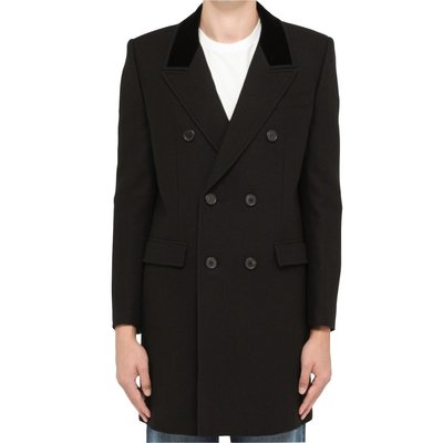 [全新真品代購-F/W21 新品!] SAINT LAURENT 雙排釦 黑色羊毛 大衣 外套 (YSL)