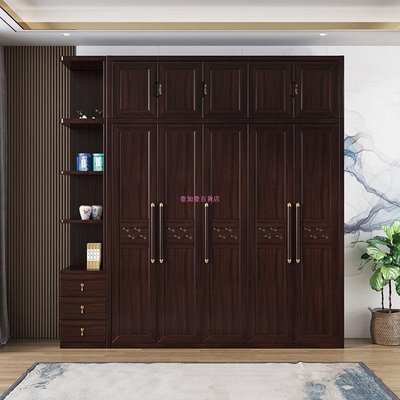 新中式實木衣柜紫金檀木現代大容量衣櫥臥室四門木質柜子儲物家具-促銷 正品 現貨