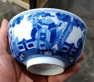 清代晚期若深珍藏底款青花福祿壽圖陶瓷小碗