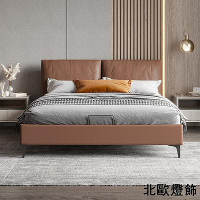皮床現代簡約主臥雙人床實木意式1米8臥室家用床靠背墊軟包 床