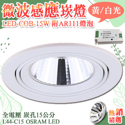 【LED大賣場】(DL44-C15)AR111微波感應崁燈 LED-COB-15W 崁孔15公分 可調角度 全電壓