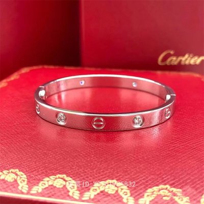 極美二手Cartier 卡地亞 BRACELET LOVE手環 4鑽 18k白金 寬版 手環 B6035817 99新