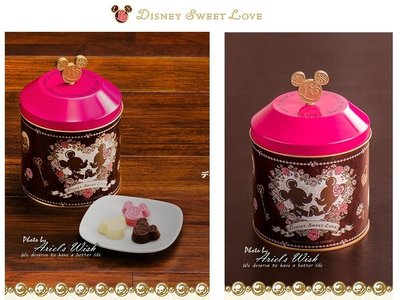 Ariel's Wish-日本東京Disney迪士尼情人節禮物情侶立體米奇頭巧克力巴洛克圓形鐵罐收納盒子空盒-附特別提袋