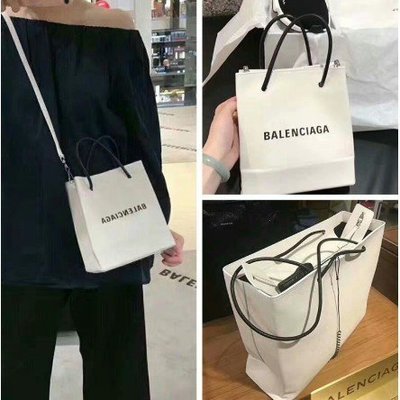 【二手正品】Balenciaga巴黎世家 19新款粒面牛皮紙袋包手提購物袋 白 有現貨