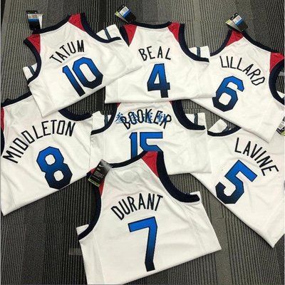 戶外運動 【22種款式】2020年奧運會美國男籃隊球衣 白色 藍色 熱壓版 籃球服 利拉德 杜蘭特 布克 運動上衣 背心