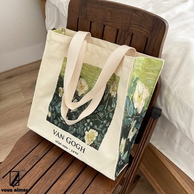PL 0614 梵谷野玫瑰藝術印花 環保手提袋 購物袋 電腦包 提袋 帆布袋 天然材質購物袋 書包 手提袋