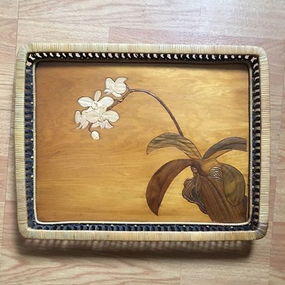 日治時期檜木蘭花鑲嵌托盤