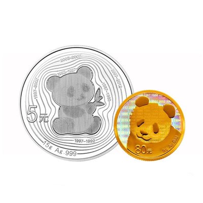 【熱賣精選】2017年中國熊貓金幣發行35周年紀念金銀幣 5克金15克銀 原盒證