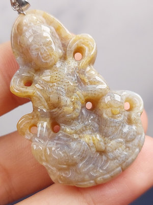 老料黃✨意境紋 寶瓶觀音珊瑚玉雕刻墜
