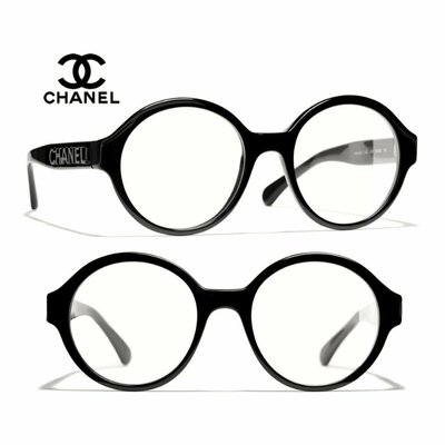 CHANEL香奈兒▻ ( 黑色框×立體金屬銀鎳色大Chanel LOGO ) 大圓框框型