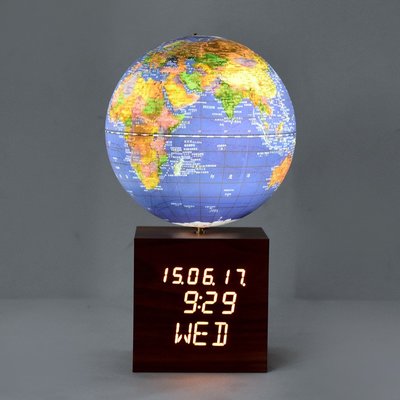 LED時尚電子時鐘音樂鈴地球儀-衛星款 音樂盒 桌鐘 夜光 日期時間溫度濕度 7號電池 夜燈