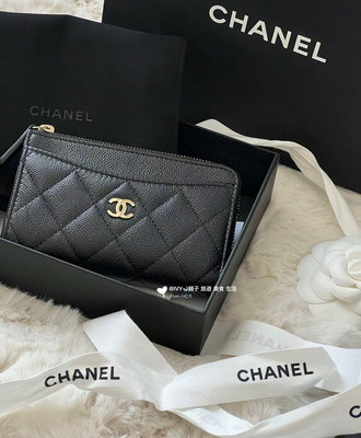 香奈兒 鈔票 小皮夾 信用卡都可以放 Chanel 經典款L型卡包/錢包 荔枝皮 黑金   甜❤️ 32990