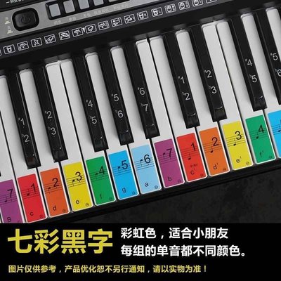 特賣-鋼琴彩色88/61/49/37鍵盤貼紙  透明貼紙五線譜電子琴簡譜音勛。1
