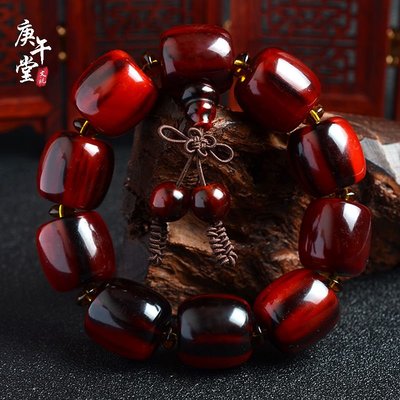 正宗西藏天然老牦牛角手串保真帶血絲男士紅花牛角手鏈文玩佛珠~特價
