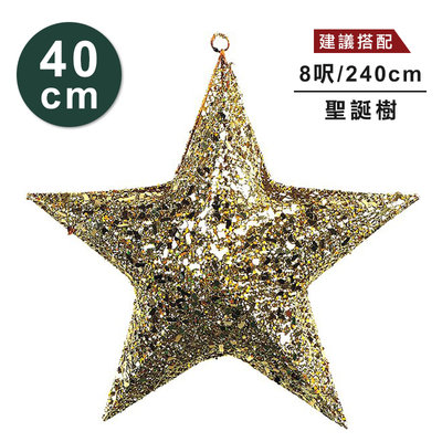 40公分立體星星(2入半空)(金)，聖誕佈置/擺飾/聖誕樹/聖誕節/裝飾/樹頂星/掛飾/吊飾，節慶王【X039680】