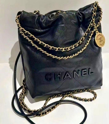 CHANEL 2023 新款 AS3980 22 mini hobo 荔枝黑 黑logo 現貨