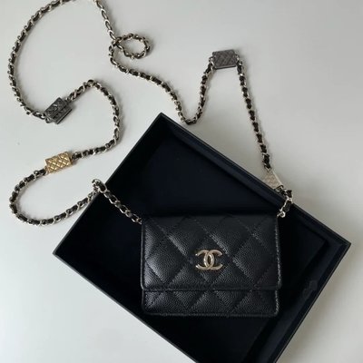 【翰貝格名牌館】全新真品 Chanel 爆款 黑色 小牛皮 迷你 金屬 包包 墜飾 2用 斜背 腰包 AP2401
