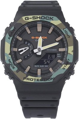 【金台鐘錶】CASIO卡西歐 G-SHOCK 超人氣的八角錶殼設計 (綠色迷彩) 農家橡樹 GA-2100SU-1A