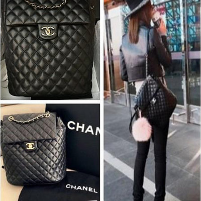 全新現貨 Chanel 黑色 金釦 牛皮 後背包 大款 全配 附購買證明正本 保卡27