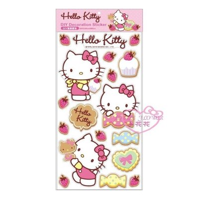 ♥小花凱蒂日本精品♥Hello Kitty全身草莓蛋糕糖果餅乾壁貼牆壁貼紙裝飾貼 DIY壁貼62048507