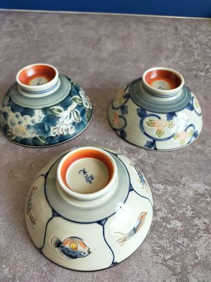 L0146_1 日本製藍釉瓷碗(組) 三入 口徑寬11.8cm高5.8cm 美學彩繪瓷器 開發金 股東會