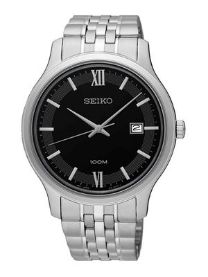 SEIKO WATCH 精工紳士黑面羅刻劃日期鋼帶石英腕錶 型號：SUR221P1【神梭鐘錶】