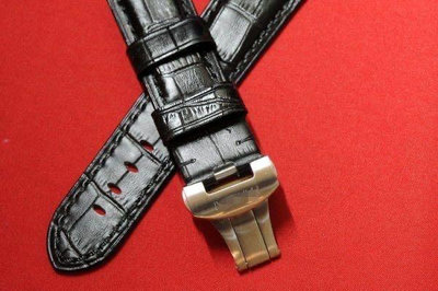 K_k strap~ 原廠款 沛納海 24收22 鱷魚皮紋黑色小牛皮錶帶 含蝴蝶扣款 有咖啡色  logo款