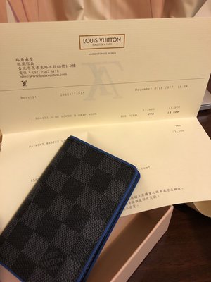 LV 黑灰棋盤格 藍邊 名片夾/信用卡夾/短夾 N64432  DAMIER NEON (停售)