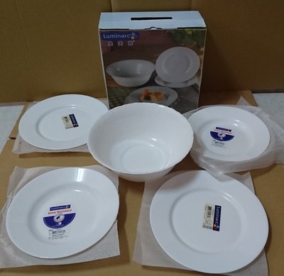 Luminarc 樂美雅 強化餐具五件組, (內容物: 大湯碗x1, 平盤x2, 深盤x2)