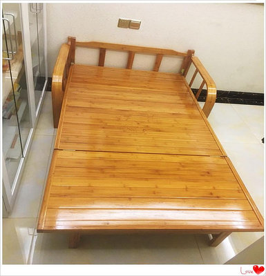 折疊床 包郵竹木沙發床折疊午休床1.2米1.5米單人床雙人床碳化竹床實木床~定金-有意請咨詢