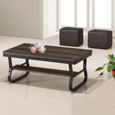 【在地人傢俱】22 便宜購-JT1601型胡桃色木紋黑腳3.6尺雙層大茶几~附腳椅 SH087-2