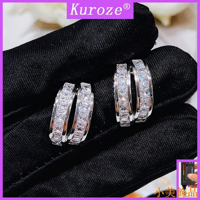 晴天飾品Kuroze S925 純銀莫桑石耳釘奢華設計雙層白色鑽石耳環高級珠寶