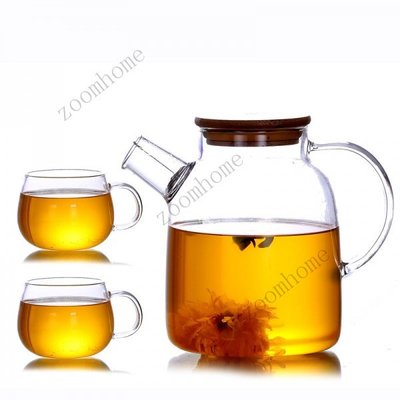 加厚玻璃壺 1L /1.8L大容量 耐熱茶壺 竹蓋玻璃茶壺 茶壺茶具組 紅茶綠茶 下午茶壺 透明玻璃 茶具套裝