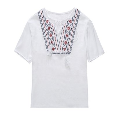 FINDSENSE G5 韓國時尚  夏季 清涼 短袖 休閒 舒適 刺繡 圓領 T恤