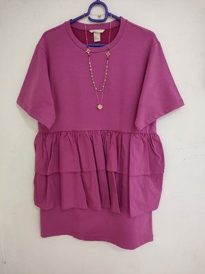 全新有吊牌H&M荷葉花苞裙 彈性棉質 鬱金香紫 短袖連身裙 洋裝--原價1499