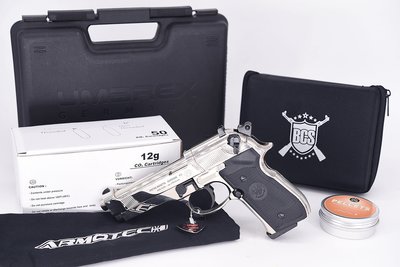 【BCS武器空間】UMAREX BERETTA M92 拋光烙轉輪 4.5mm亮銀色CO2槍 套裝版-UM45CN16A