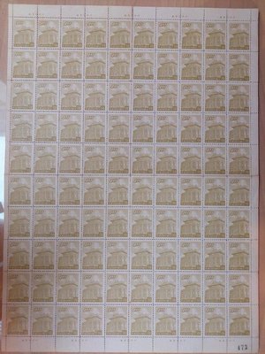 郵幣～ （常86）一版金門莒光樓郵票，面值伍分大全張，計100枚新票。（非常稀少）（中摺）。