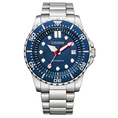 【台南 時代鐘錶 CITIZEN】星辰 運動風 日期顯示 鋼錶帶機械錶 NJ0121-89L 藍 43mm