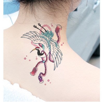 【萌古屋】 日式和風紅頂鶴 - 男女防水紋身貼紙刺青貼紙FC-006 K02