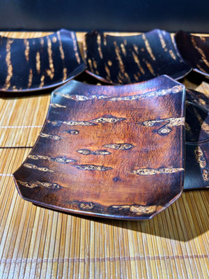 日本回流櫻皮細工茶托 壺承 小果盤 天然櫻樹皮貼制 紋路獨一