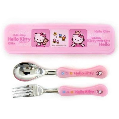 【正版】韓國 Hello Kitty 不銹鋼 湯匙叉子 餐具組~~ 附盒子~~