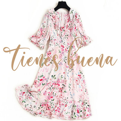 Tienes Buena【原創精品女裝】心型小草包扣荷葉袖洋裝 (預購) 歐美平價設計