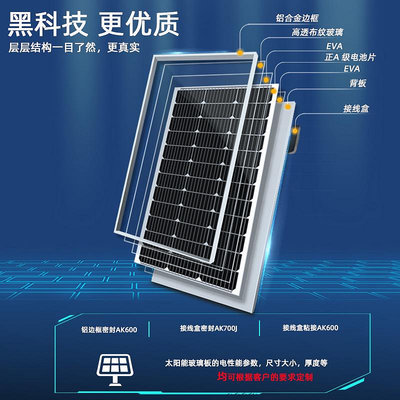 200W單晶太陽能板全新12V24V36V監控光伏發電板家用系統220V組件