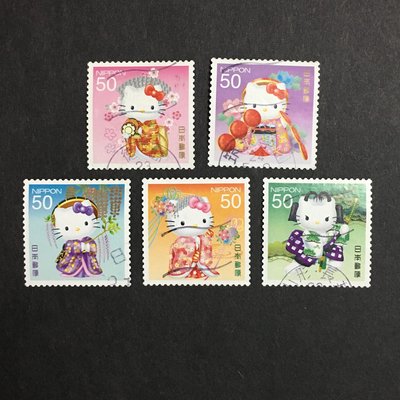 (G90)外國郵票 日本郵票 hello kitty 新年祝福 方形郵票 5全