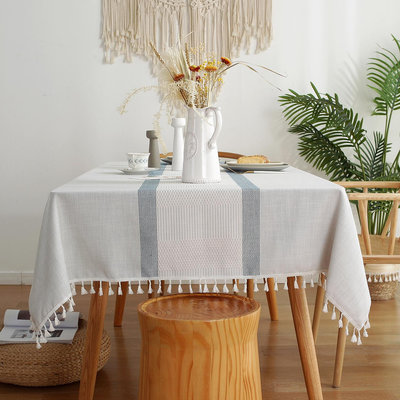 桌布 桌旗 新款簡約網格桌布家用棉麻布藝長方形條紋桌布餐桌布茶幾布批發