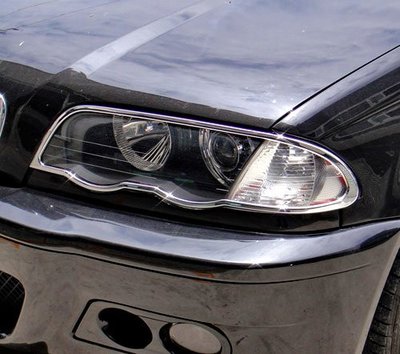 圓夢工廠 BMW 3 E46 1998~2001 4門 316 318 320 325 改裝鍍鉻銀 前燈框 頭燈框飾貼